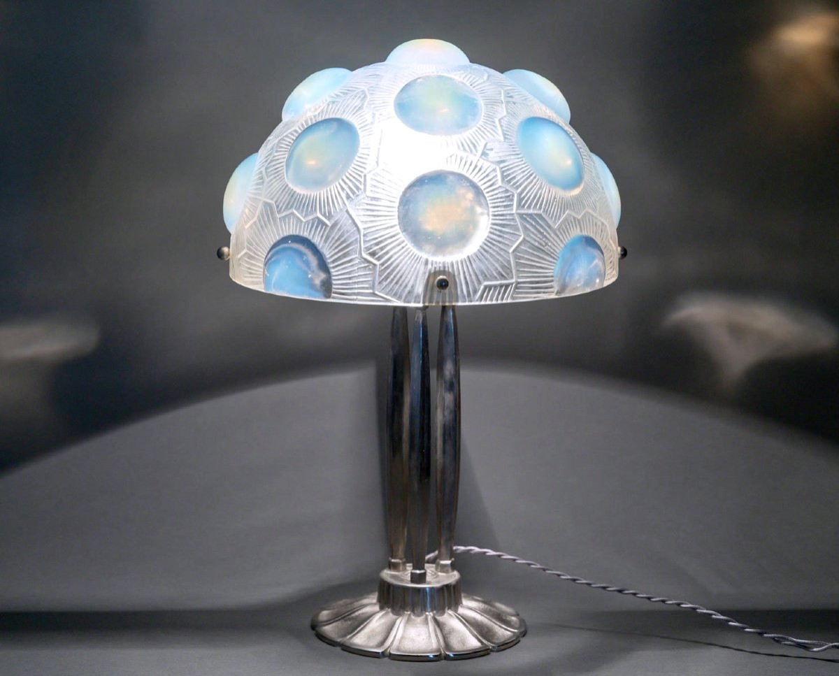 1926 René Lalique - Paire de Lampes Soleil Verre Opalescent-photo-5