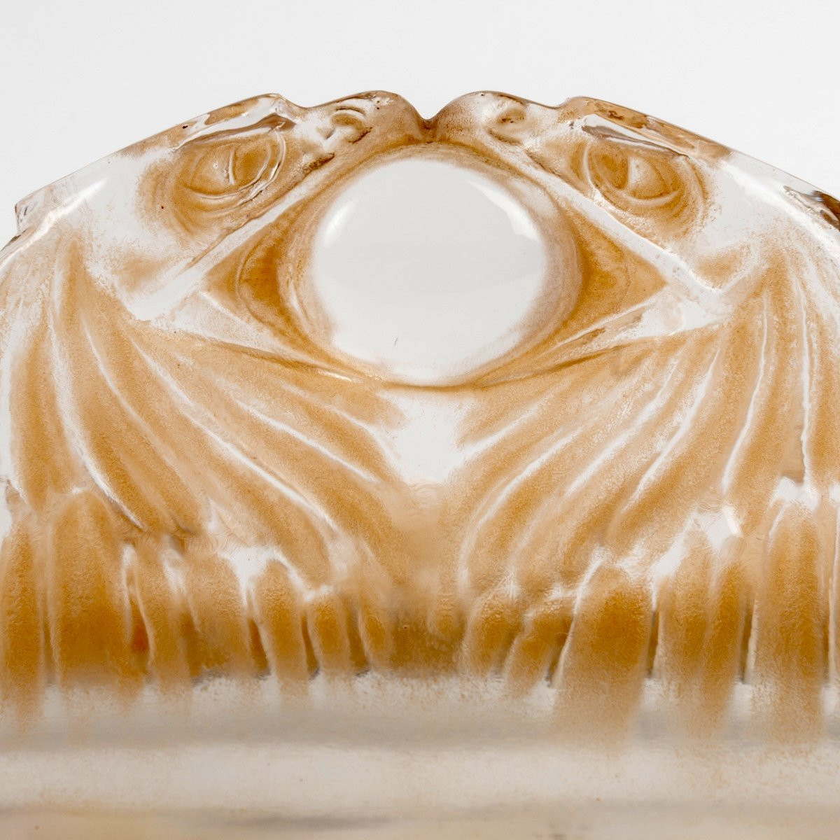 1914 René Lalique - Paperweight Deux Aigles Two Eagles Glass With Sepia Patina-photo-4