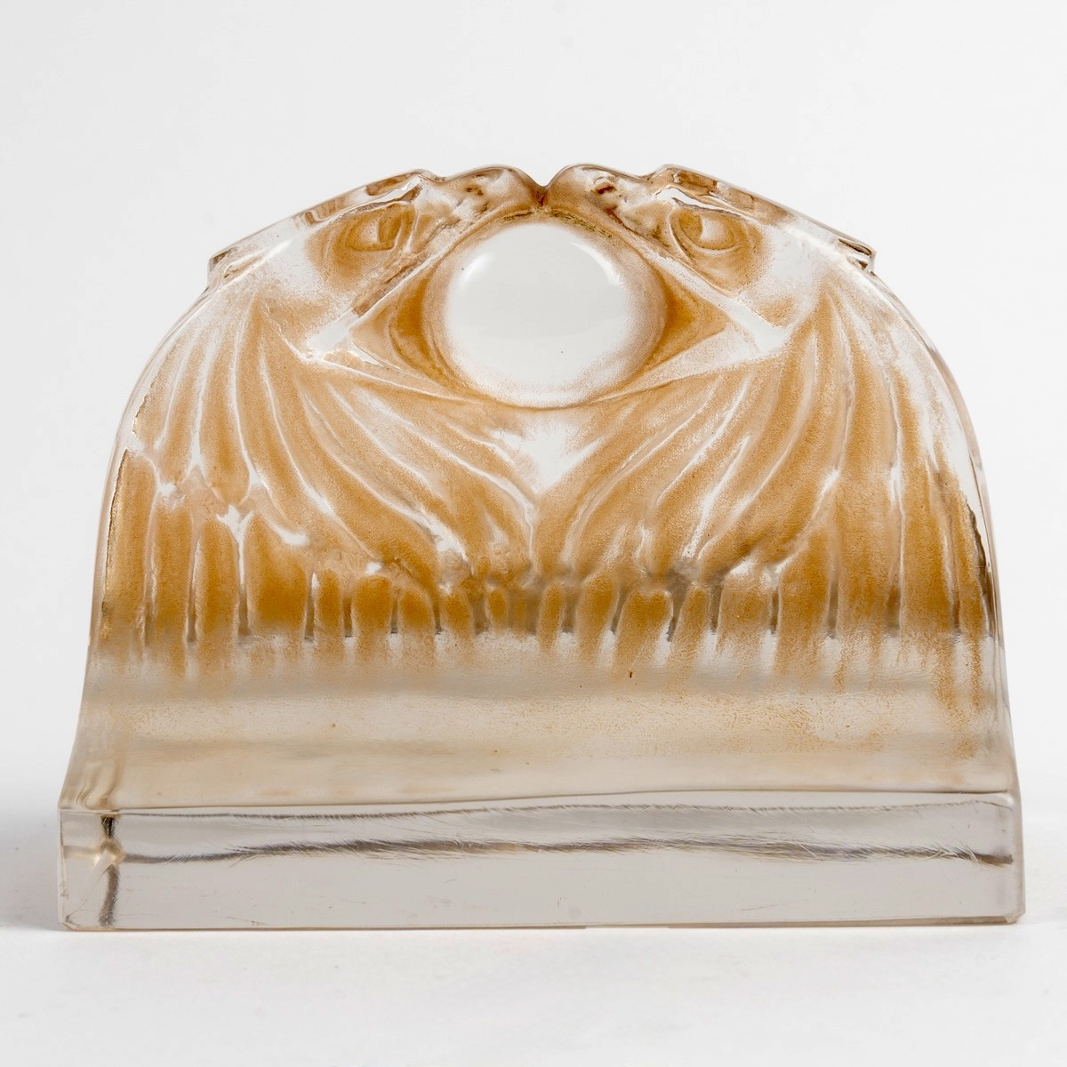 1914 René Lalique - Paperweight Deux Aigles Two Eagles Glass With Sepia Patina