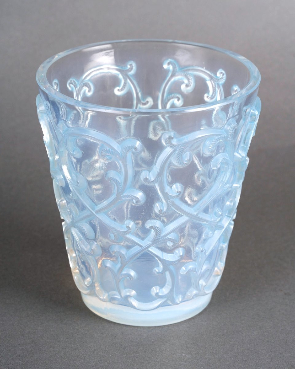 1938 René Lalique - Vase Sarments Opalescent Glass With Blue Patina-photo-3