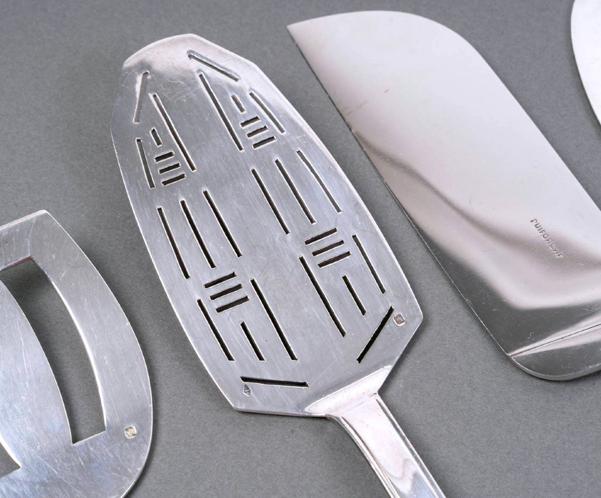 Jean E. Puiforcat - Art Deco Cutlery Flatware Set Dinard Papyrus Sterling Silver - 166 Pieces-photo-6