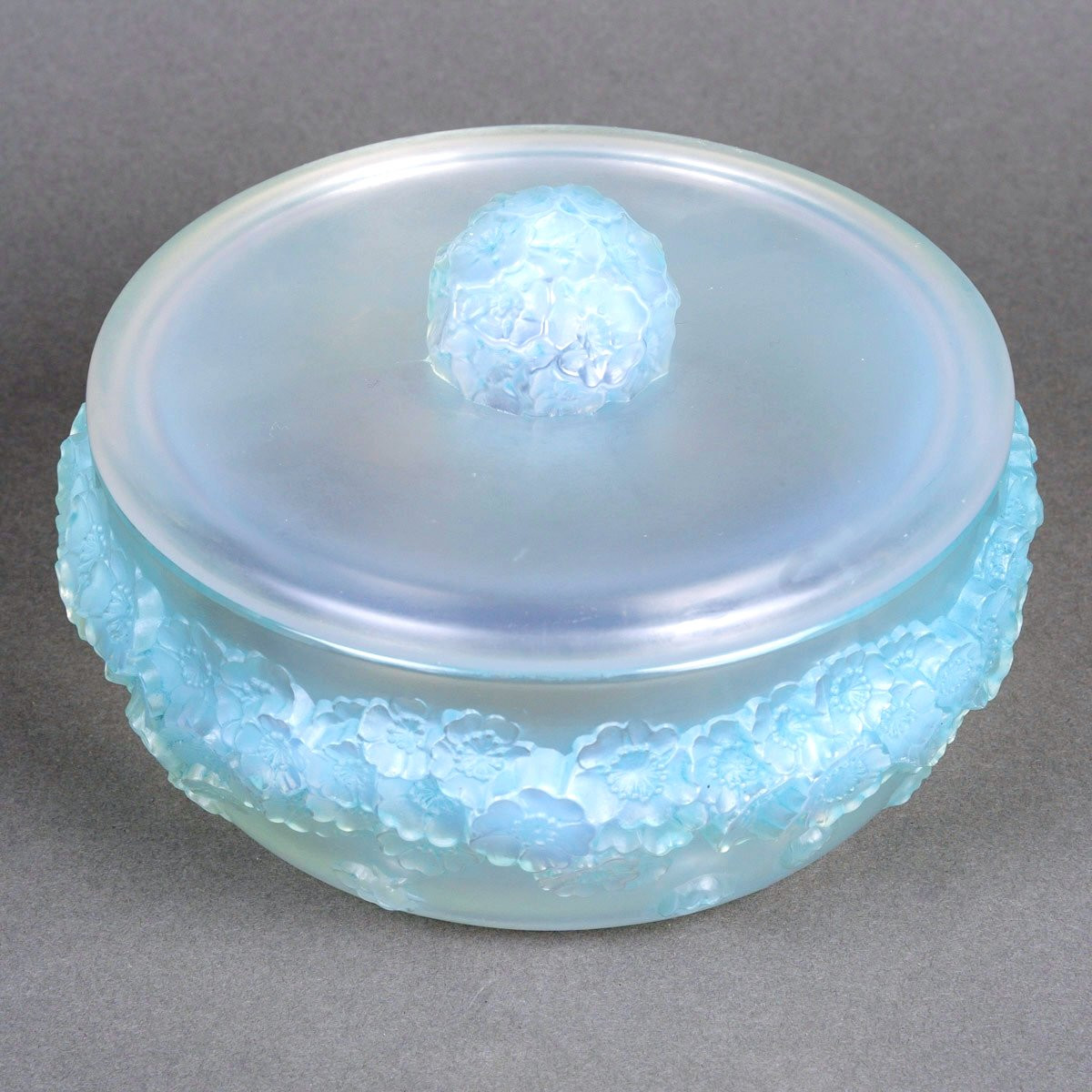 1927 René Lalique - Boîte Primevères Verre Opalescent Patiné Bleu-photo-2