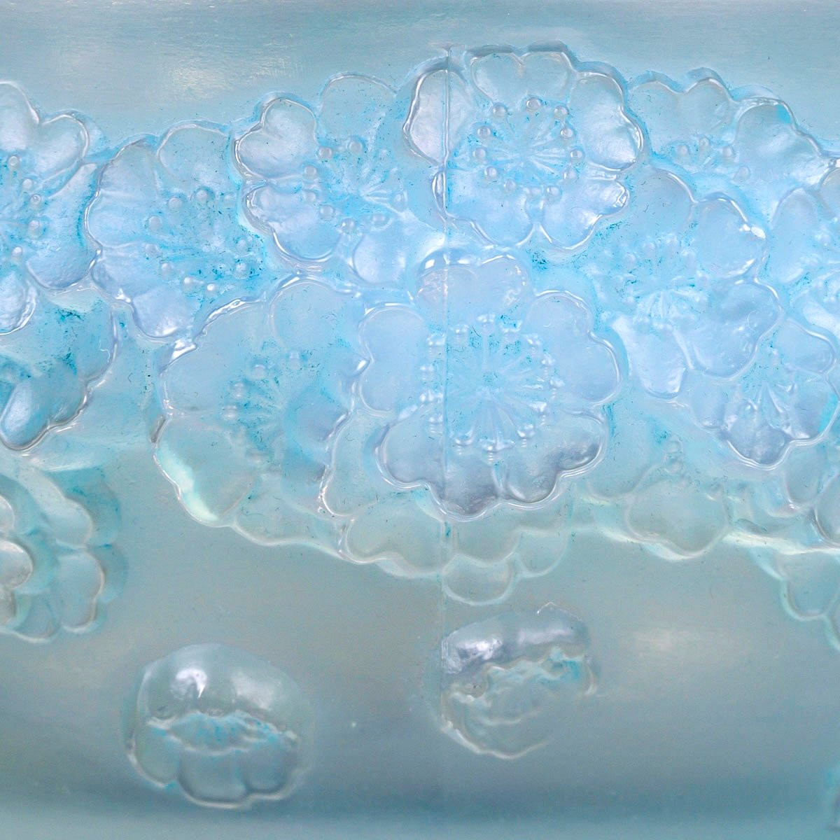 1927 René Lalique - Boîte Primevères Verre Opalescent Patiné Bleu-photo-4