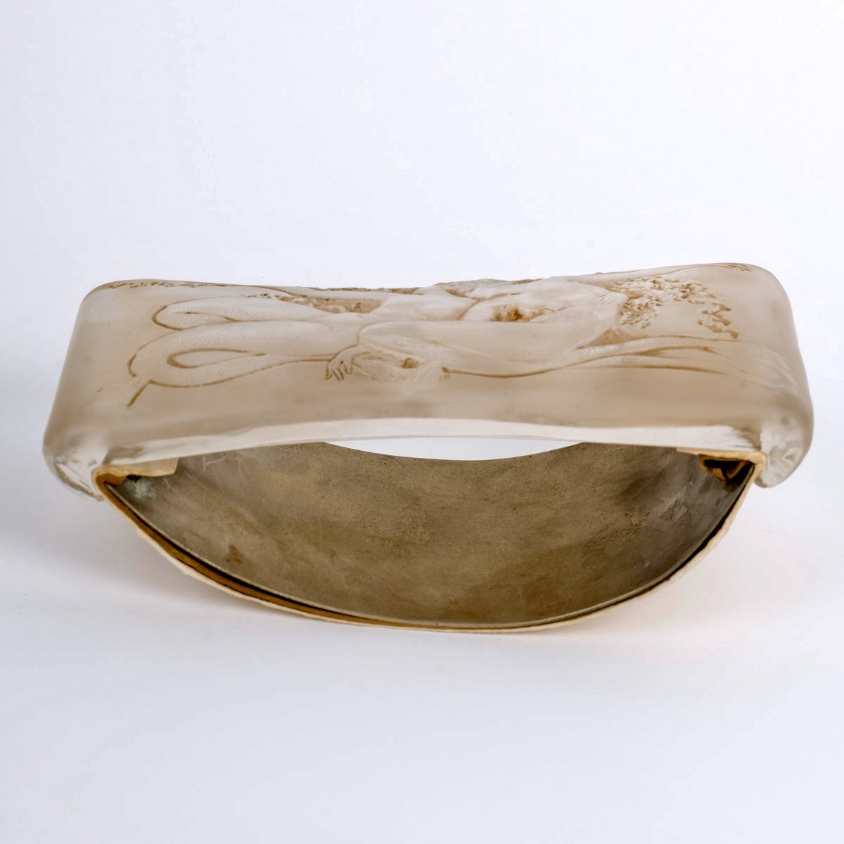 1920 René Lalique - Buvard Deux Sirènes Entrelacées Verre Blanc Patiné Sépia-photo-2