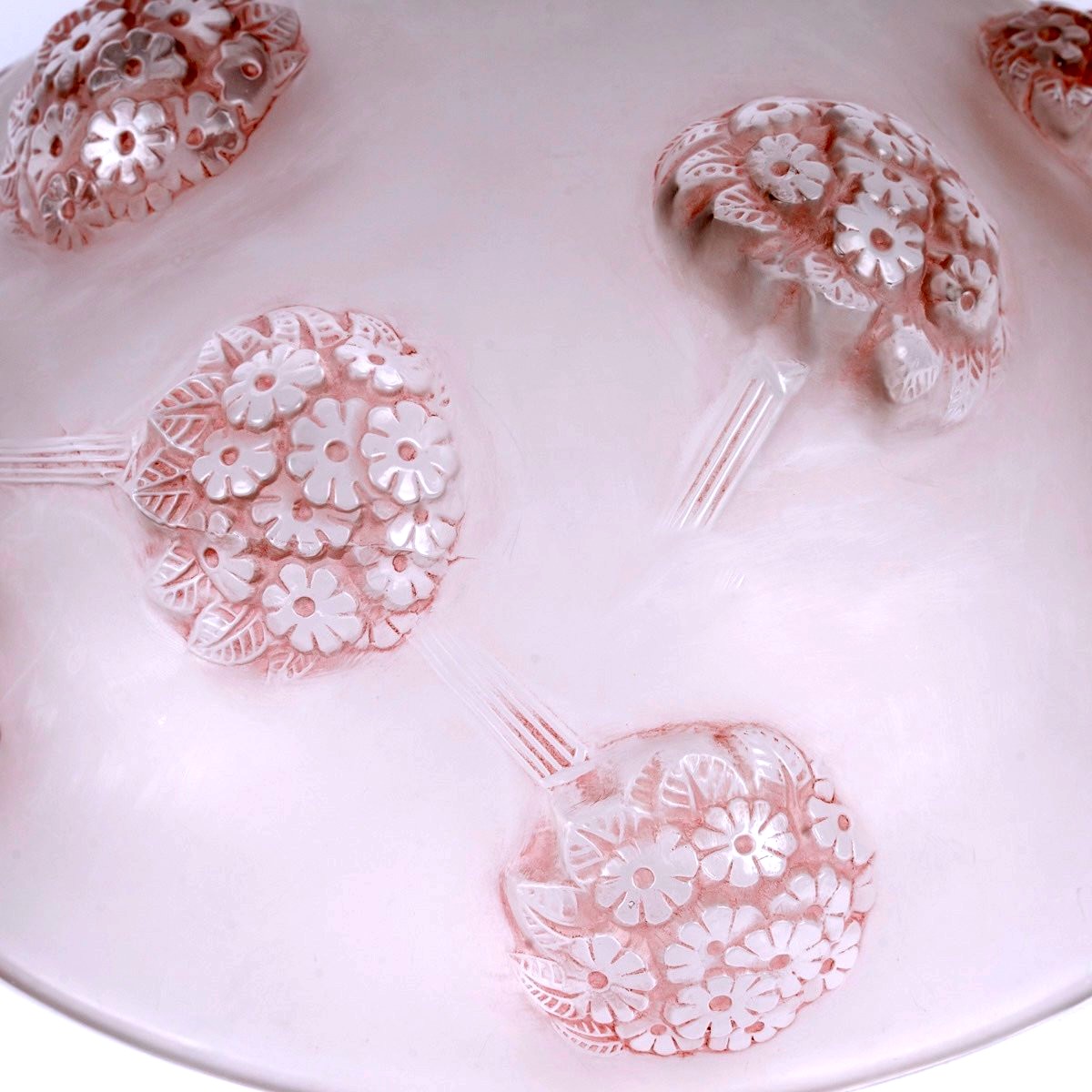 1928 René Lalique - Coupe Tournon Verre Blanc Patiné Rose-photo-2