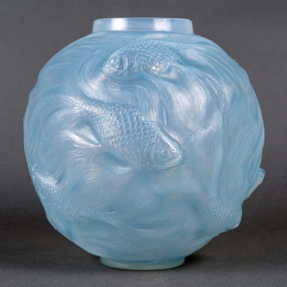 1924 René Lalique - Vase Formose Opalescent Glass With Blue Patina-photo-2