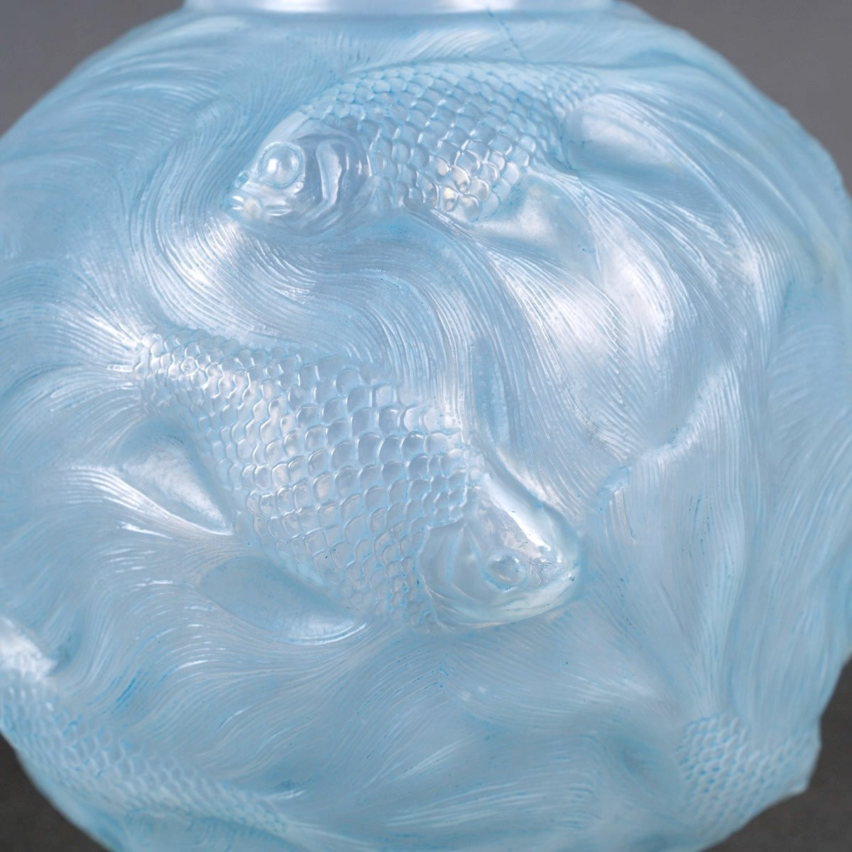 1924 René Lalique - Vase Formose Opalescent Glass With Blue Patina-photo-1
