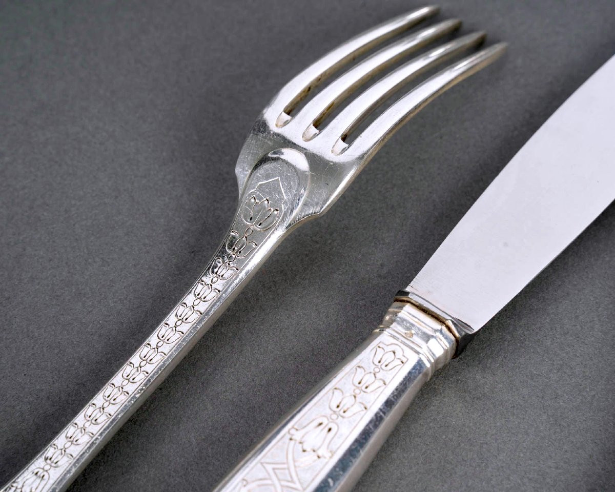 Puiforcat - Cutlery Flatware Set Soubise Elysee Sterling Silver - 49 Pieces-photo-3