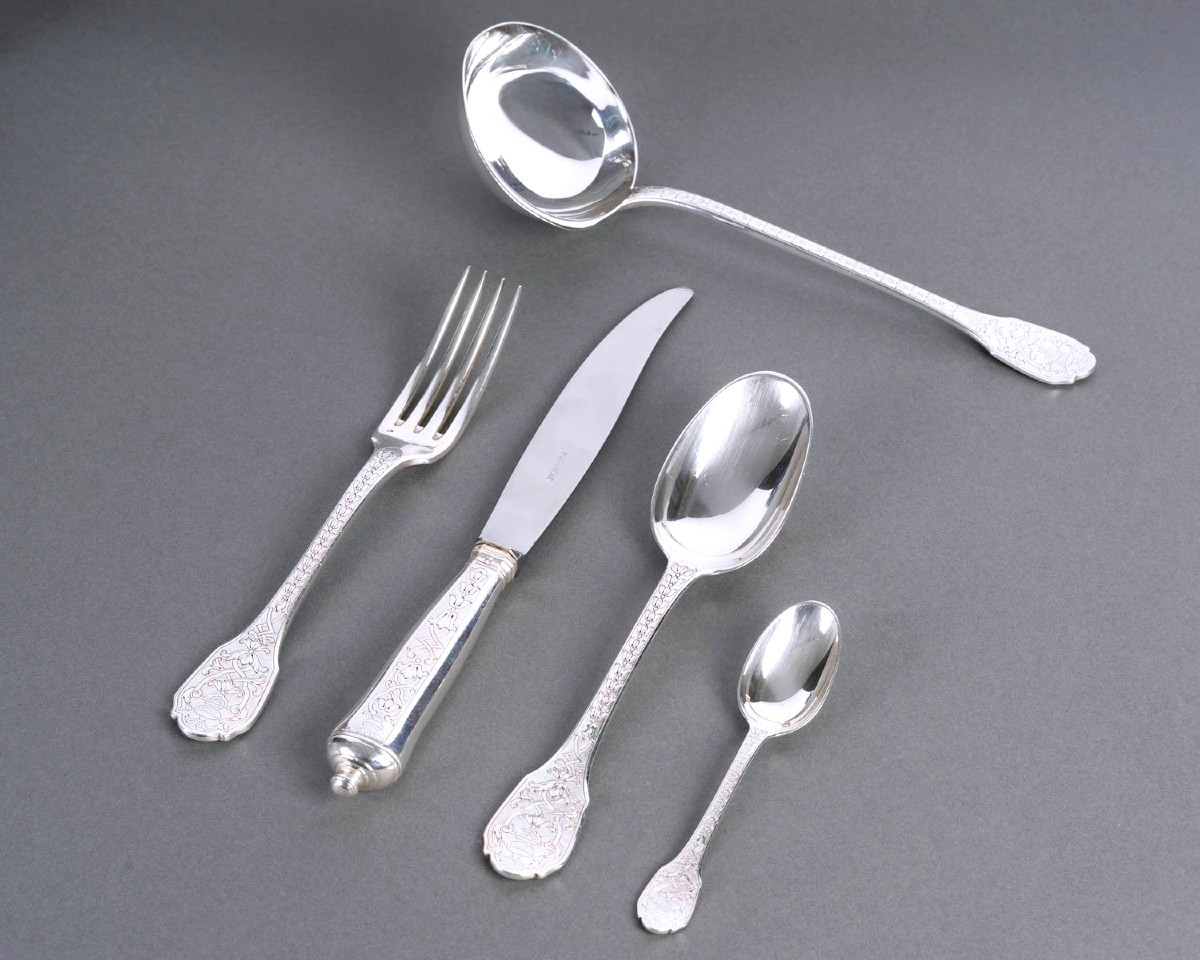 Puiforcat - Cutlery Flatware Set Soubise Elysee Sterling Silver - 49 Pieces