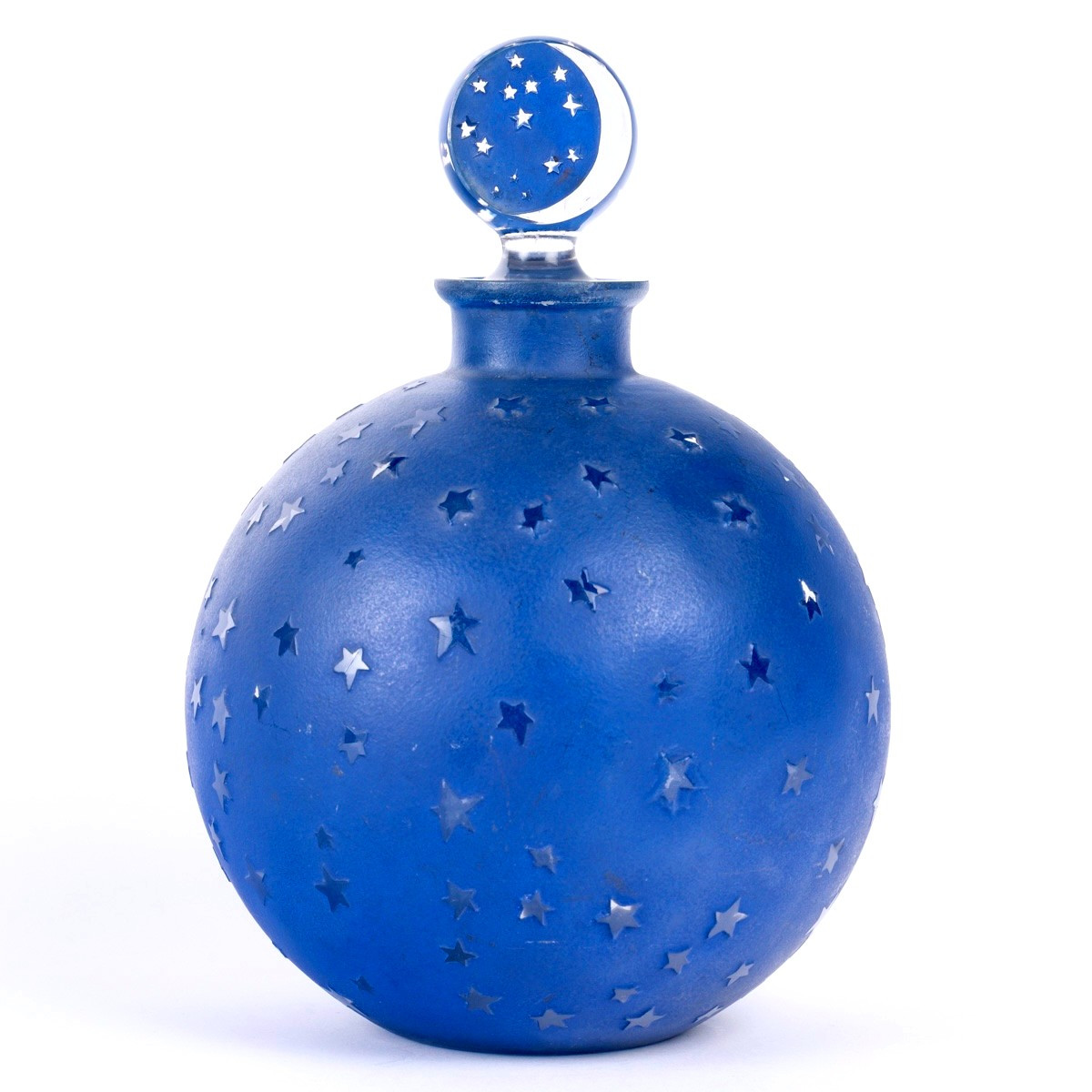 1924 René Lalique - Giant Perfume Bottle Dans La Nuit Glass With Blue Patina For Worth
