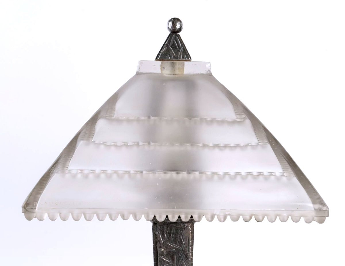 1928 René Lalique - Lamp Grand Depot Glass And Wrought Iron Base-photo-3