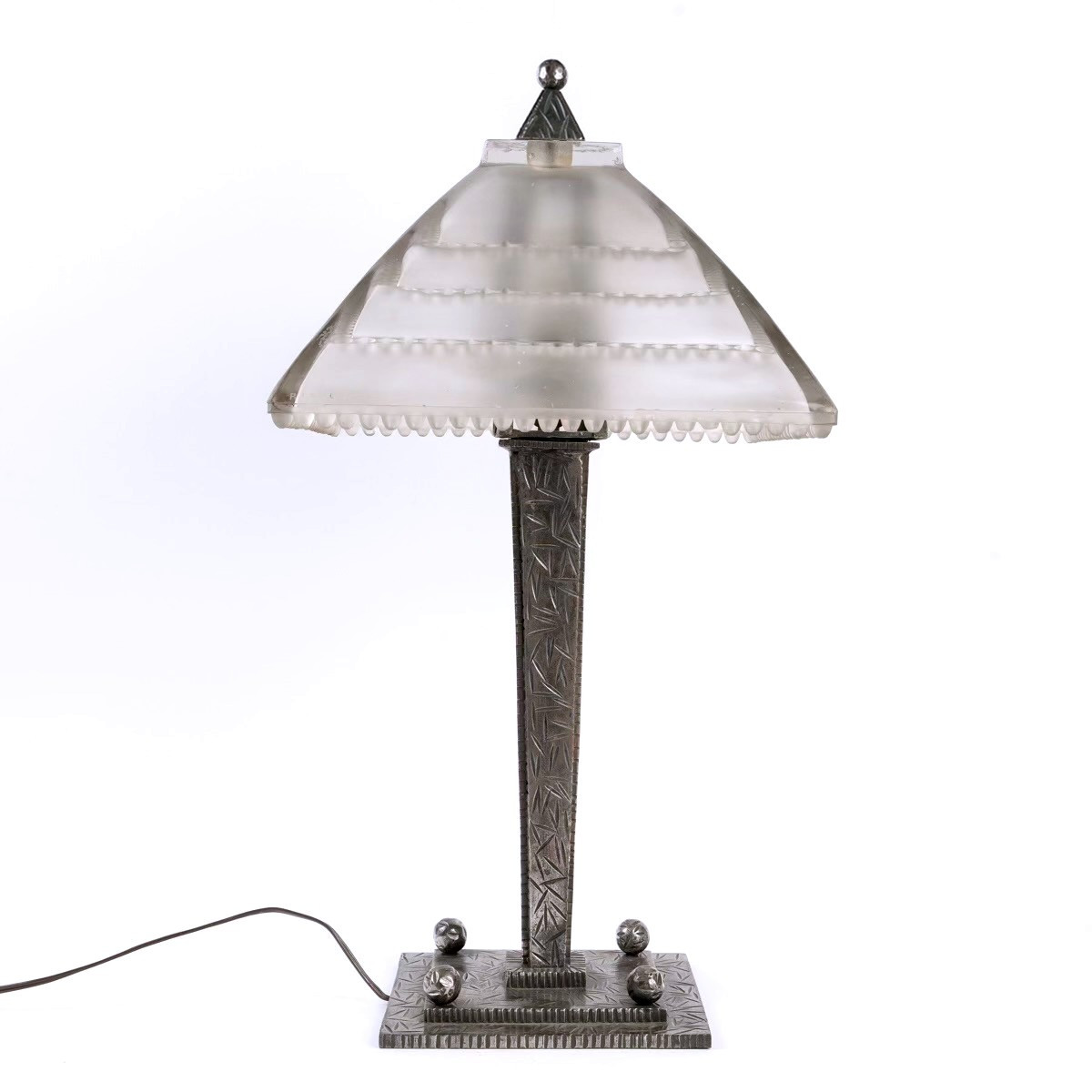 1928 René Lalique - Lamp Grand Depot Glass And Wrought Iron Base