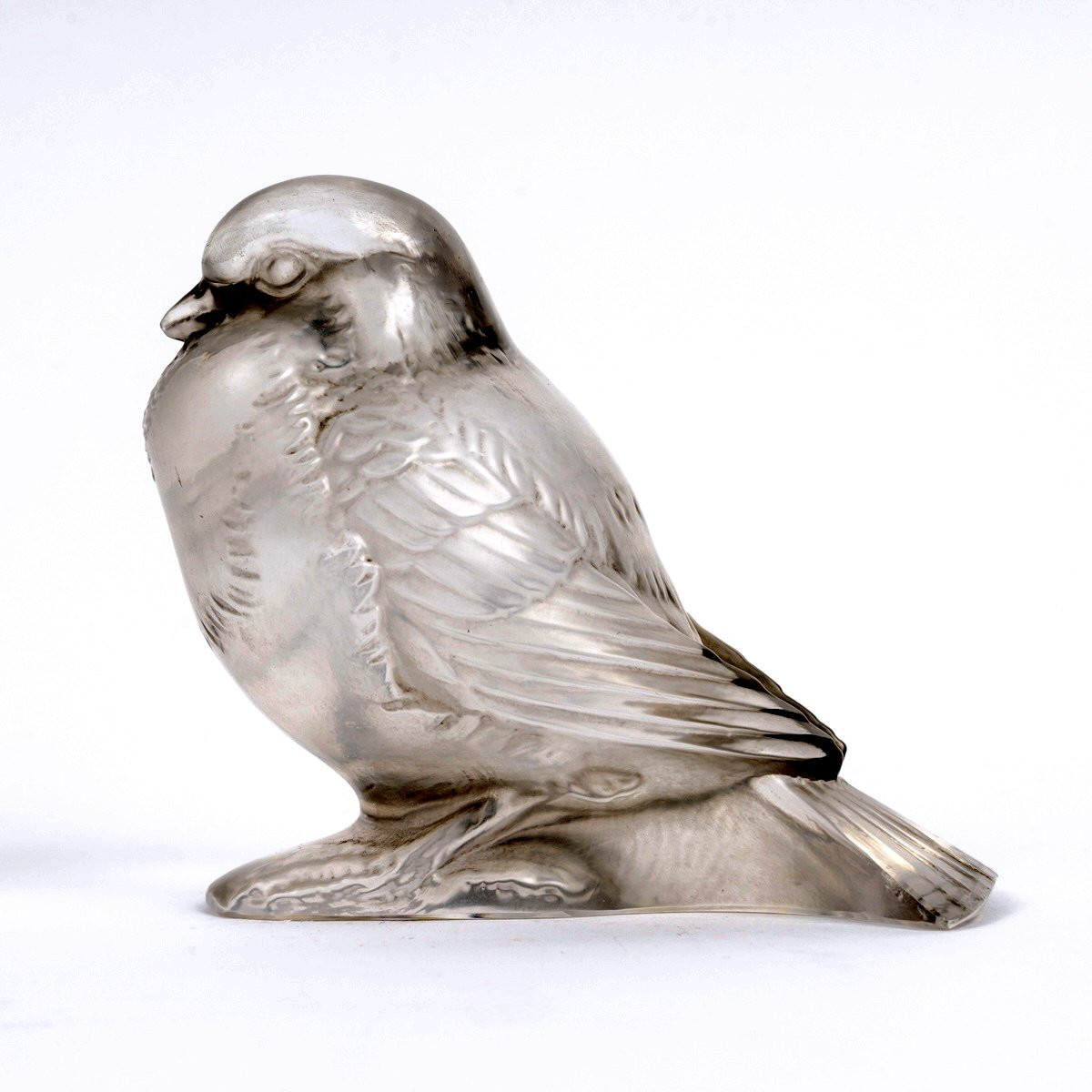 1929 René Lalique - Paperweight Moineau Fier Glass With Grey Patina-photo-2