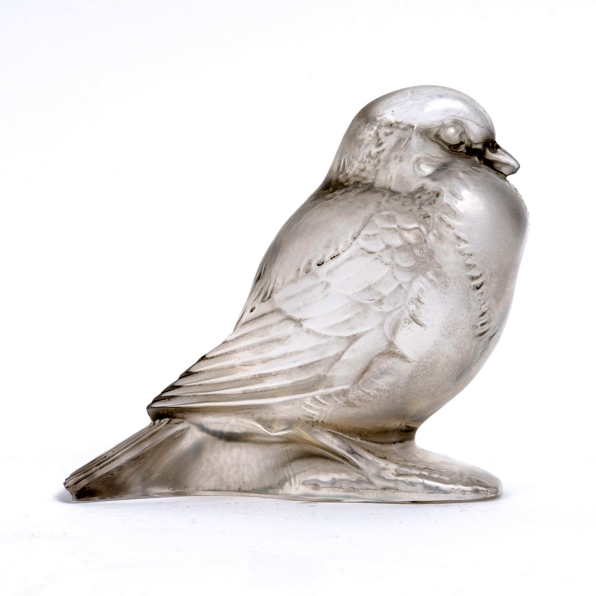 1929 René Lalique - Paperweight Moineau Fier Glass With Grey Patina
