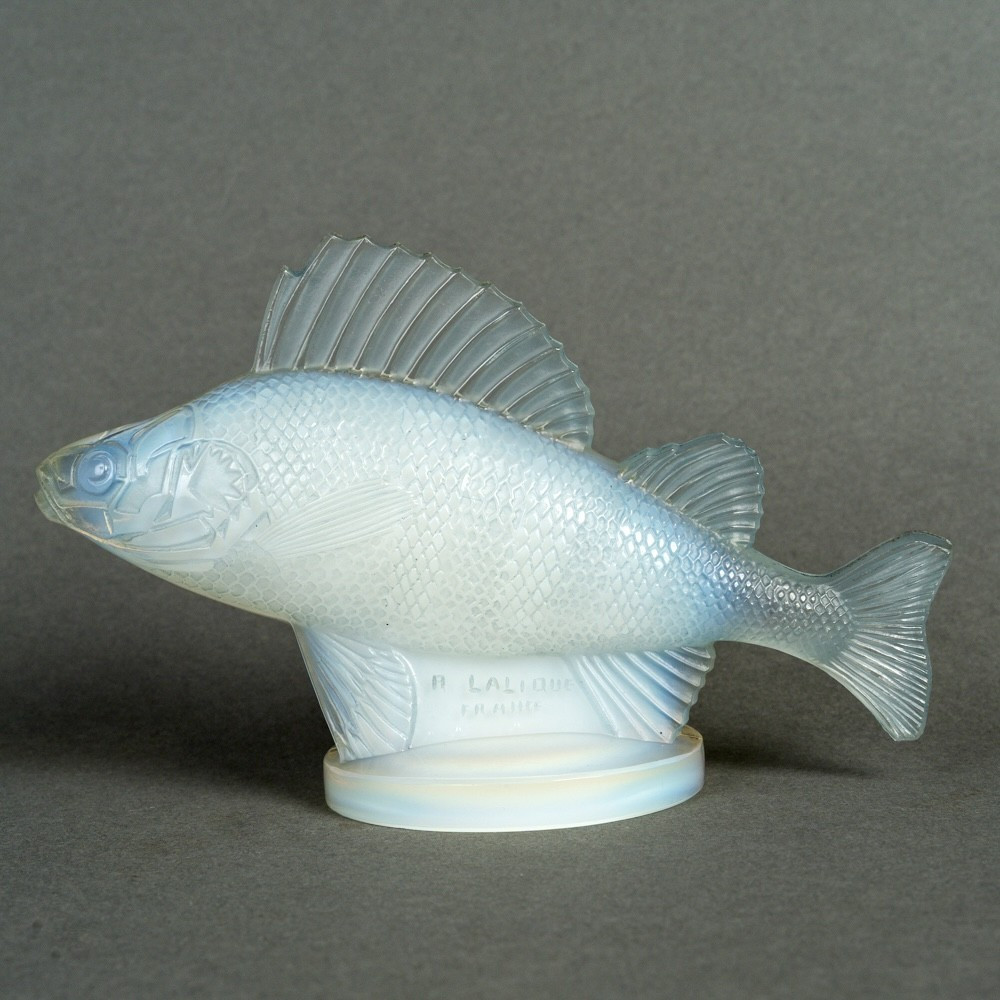 1929 René Lalique - Car Mascot Hood Ornament Perche Opalescent Glass With Blue Patina