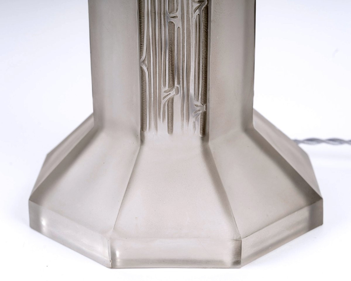 1926 René Lalique - Lampe Saint-Vincent Verre Blanc Patiné Gris-photo-1