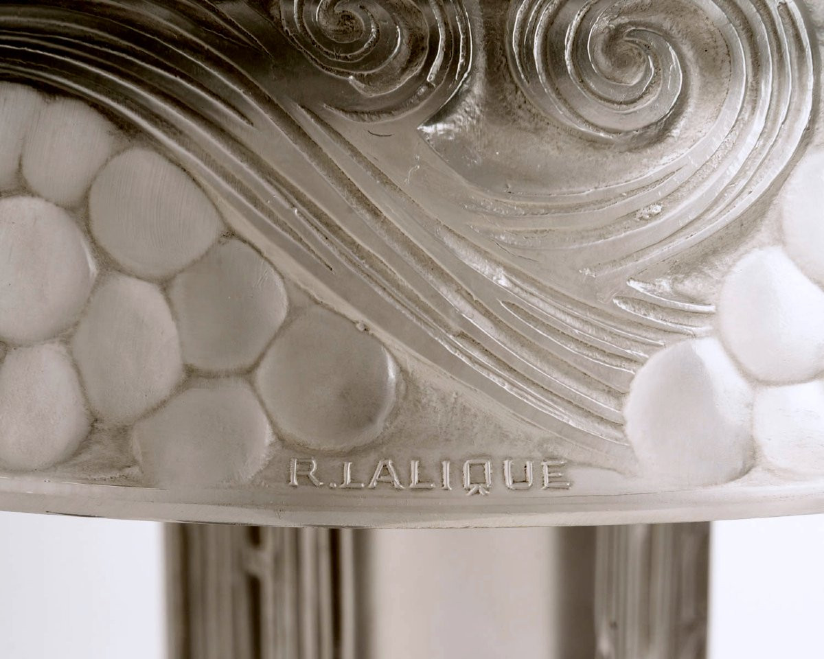 1926 René Lalique - Lampe Saint-Vincent Verre Blanc Patiné Gris-photo-4