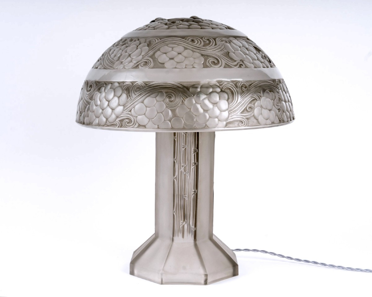 1926 René Lalique - Lampe Saint-Vincent Verre Blanc Patiné Gris