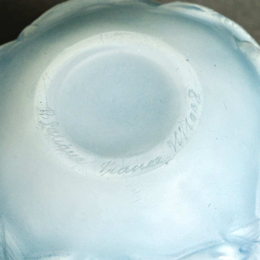 1927 René Lalique - Vase Oleron Opalescent Glass With Blue Patina-photo-4