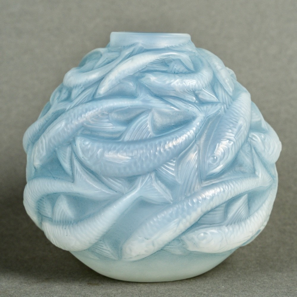1927 René Lalique - Vase Oleron Opalescent Glass With Blue Patina