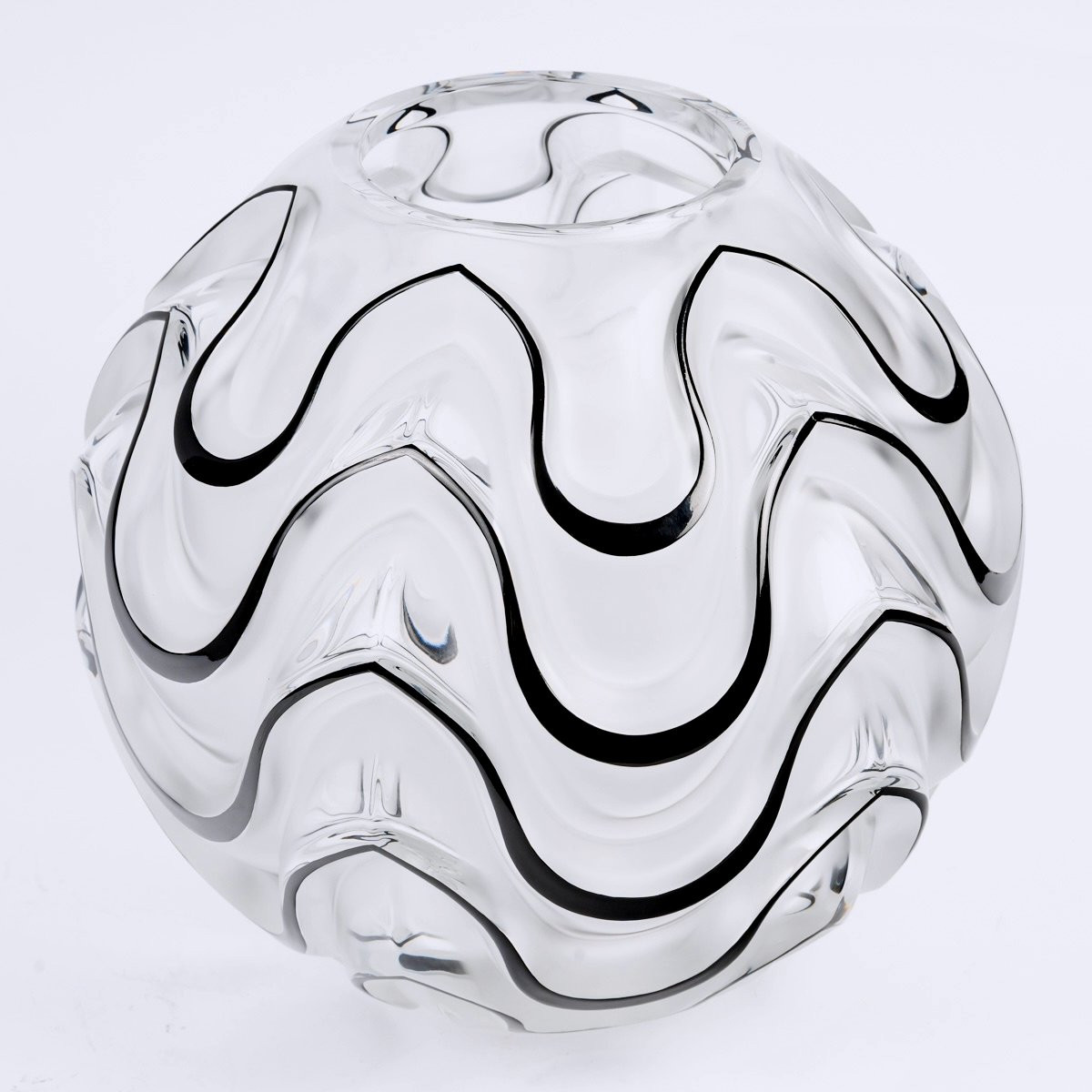 2006 Lalique France - Vase Boule Vibration Cristal Emaillé Noir - NEUF - 295/999-photo-2