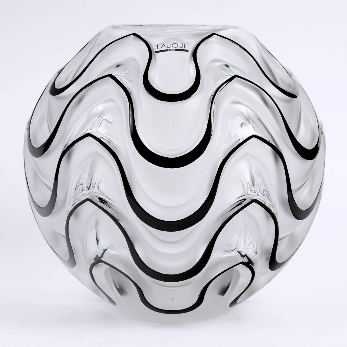 2006 Lalique France - Vase Boule Vibration Cristal Emaillé Noir - NEUF - 295/999