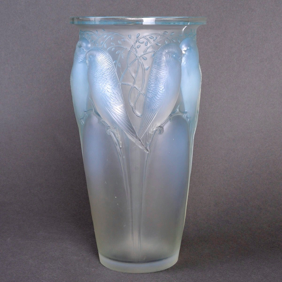 1924 René Lalique - Vase Ceylan Opalescent Glass With Blue Patina-photo-2