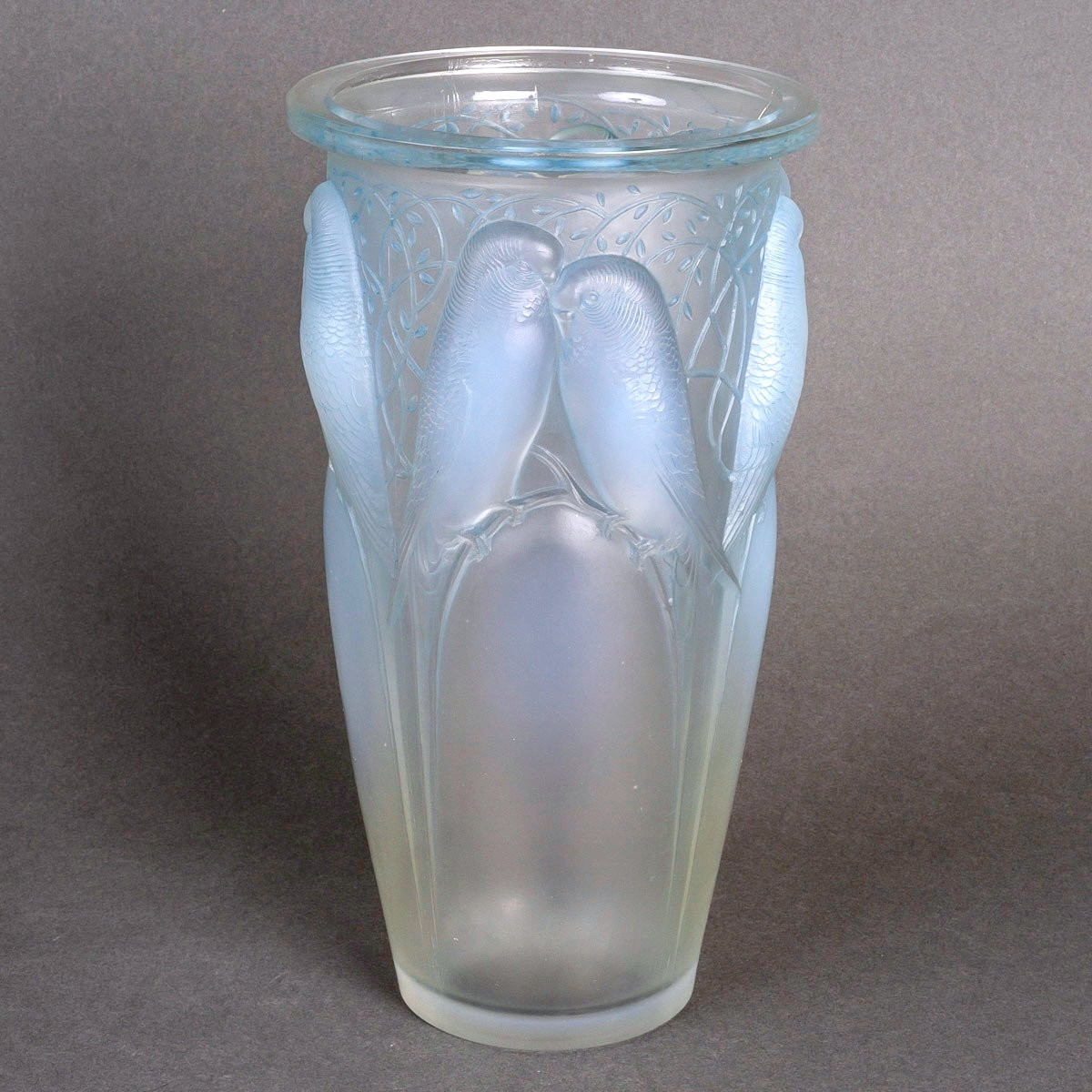 1924 René Lalique - Vase Ceylan Opalescent Glass With Blue Patina-photo-3