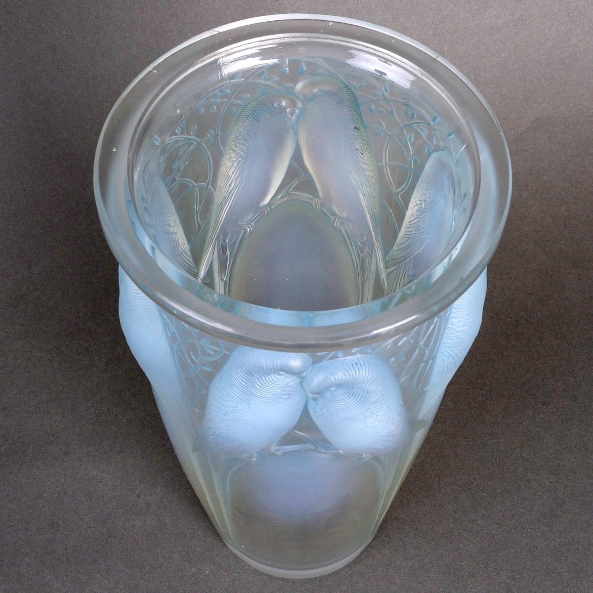 1924 René Lalique - Vase Ceylan Opalescent Glass With Blue Patina-photo-1