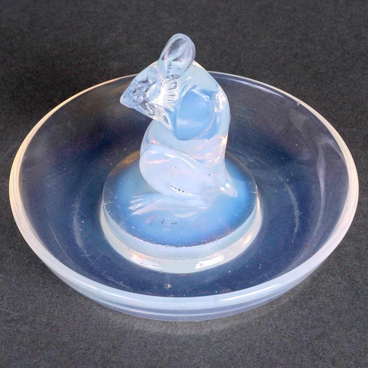 1925 René Lalique - Ashtray Pintray Souris Mouse Opalescent Glass-photo-2