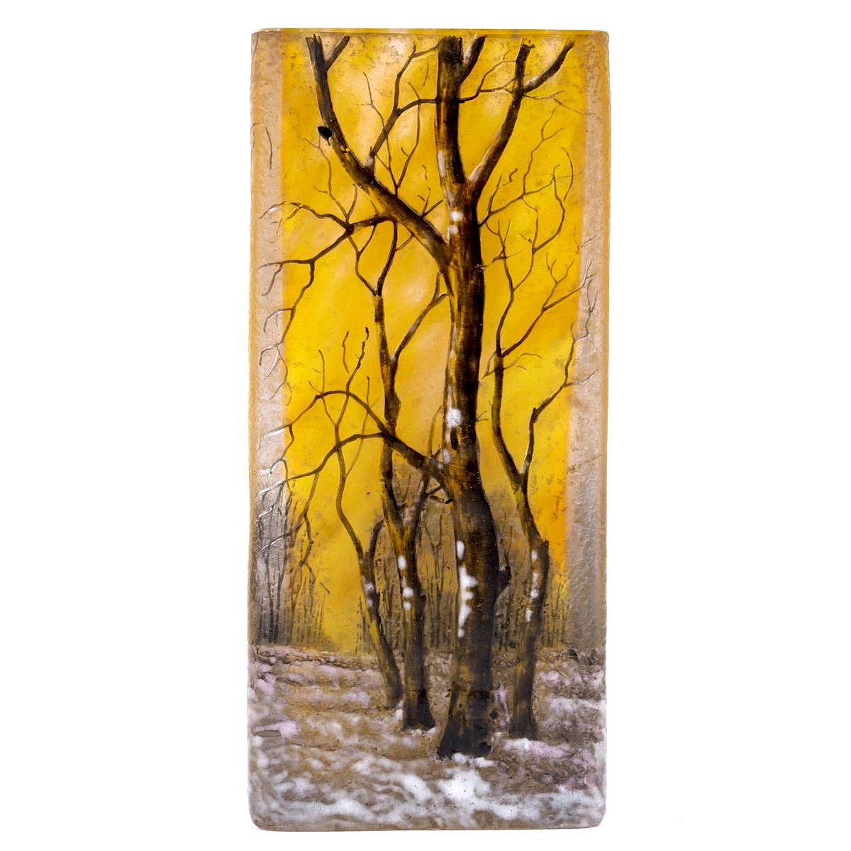 Daum Nancy - Vase A La Neige Verre Dégagé à l'Acide et Emaillé-photo-2