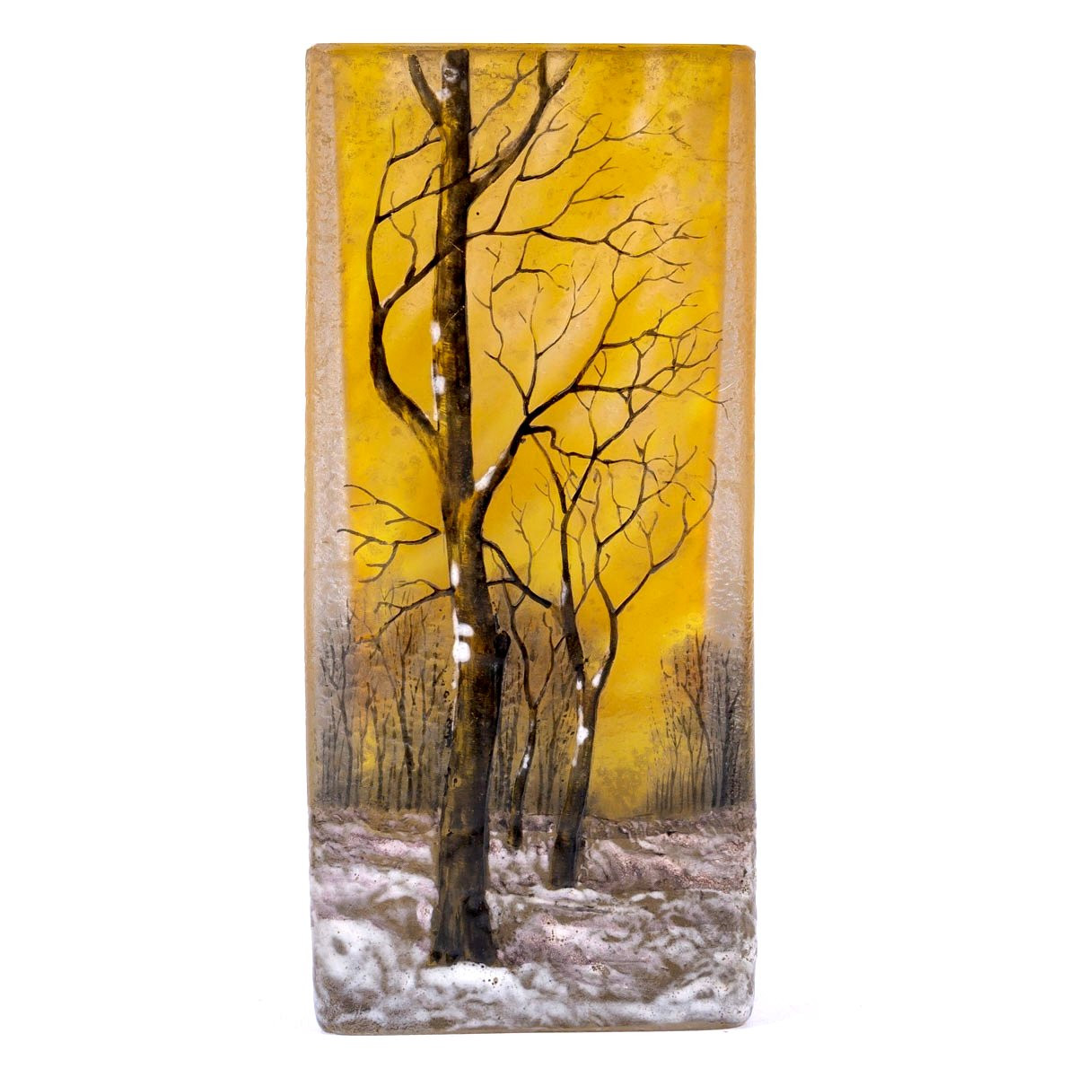 Daum Nancy - Vase A La Neige Verre Dégagé à l'Acide et Emaillé-photo-3