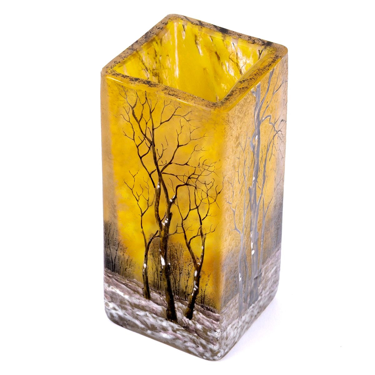 Daum Nancy - Vase A La Neige Verre Dégagé à l'Acide et Emaillé-photo-1
