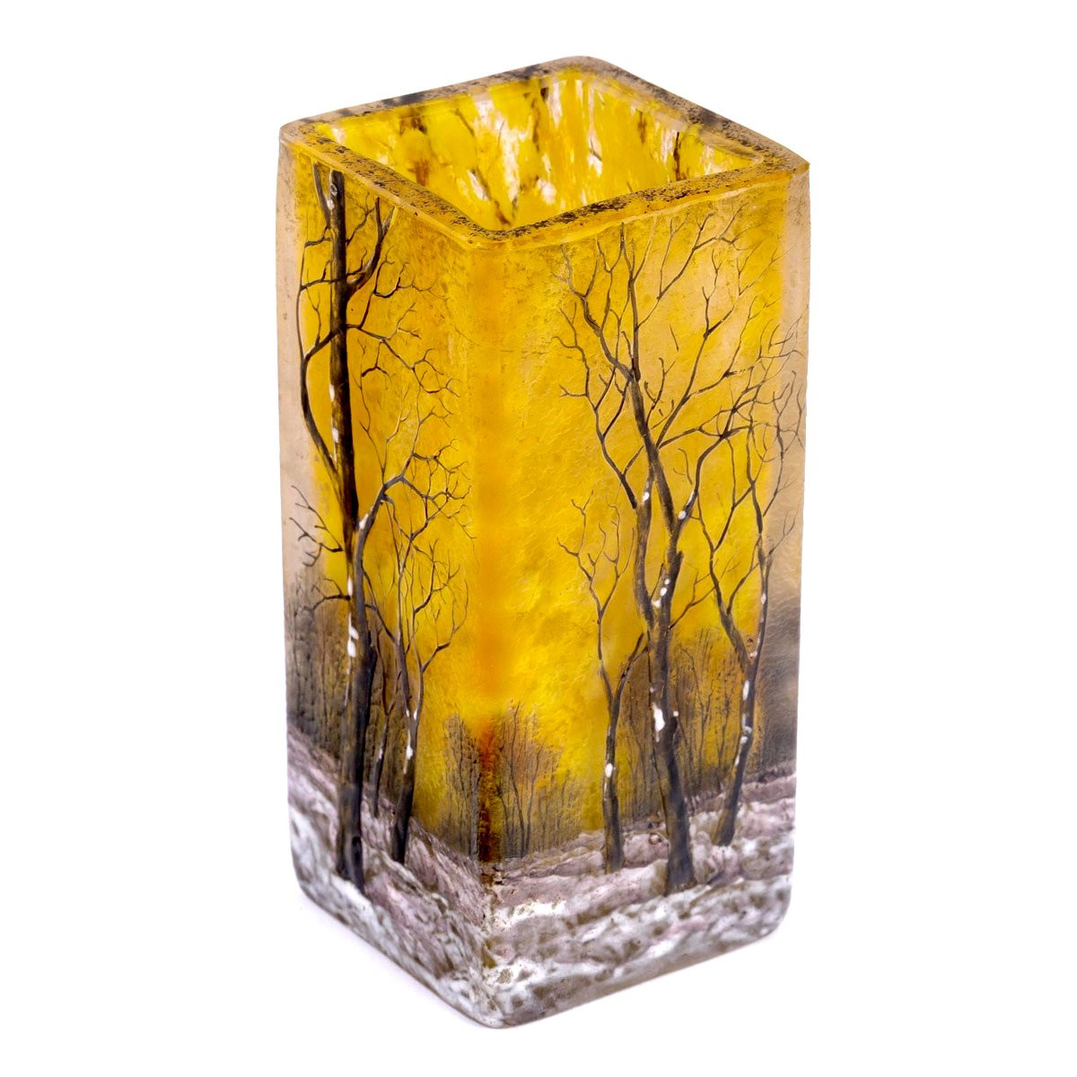Daum Nancy - Vase A La Neige Verre Dégagé à l'Acide et Emaillé-photo-2