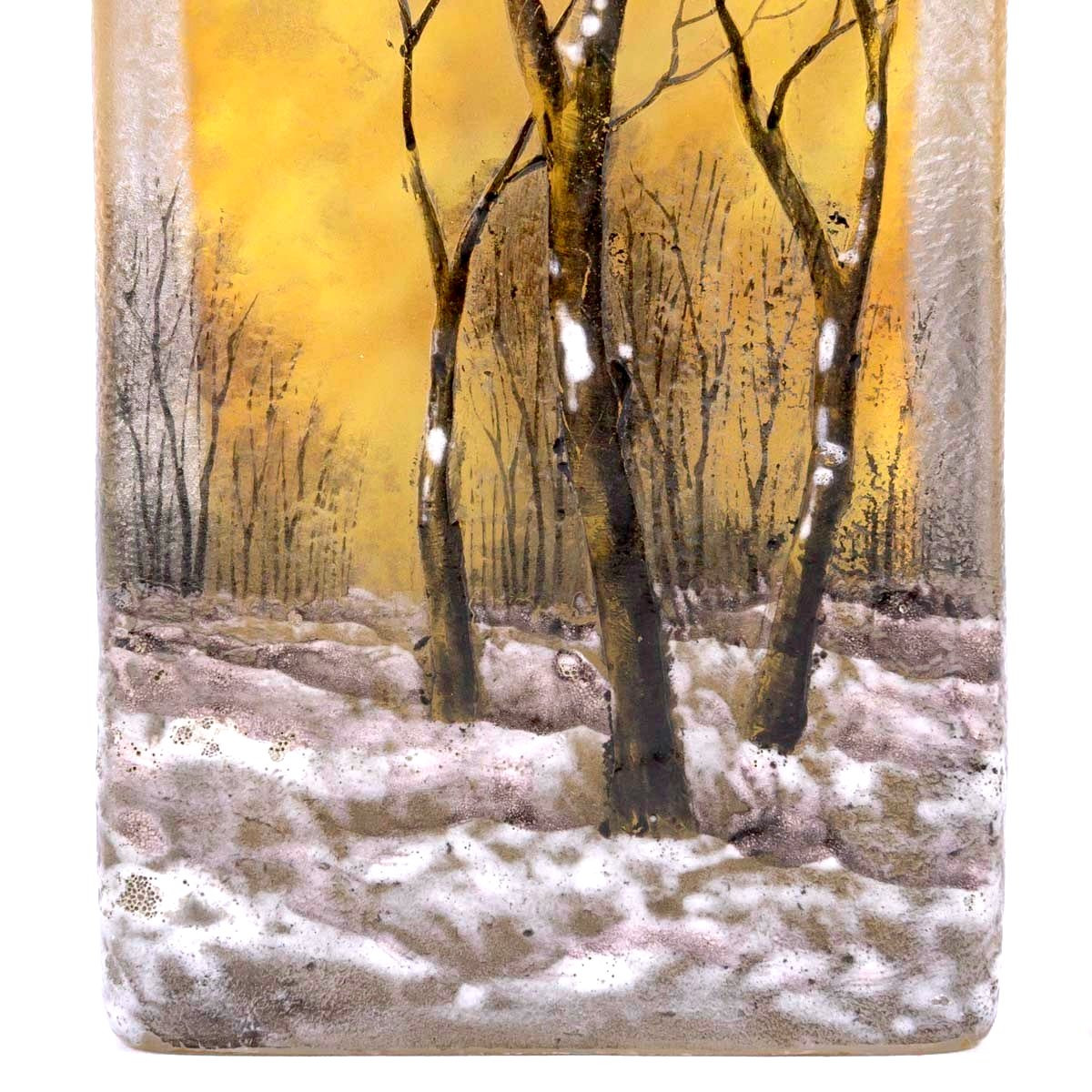 Daum Nancy - Vase A La Neige Verre Dégagé à l'Acide et Emaillé-photo-4