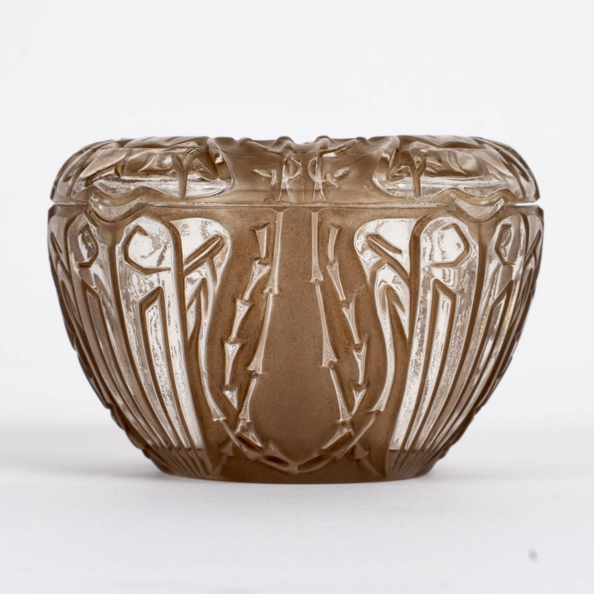 1911 René Lalique - Boîte Quatre Scarabées Verre Blanc Patiné Sépia-photo-2