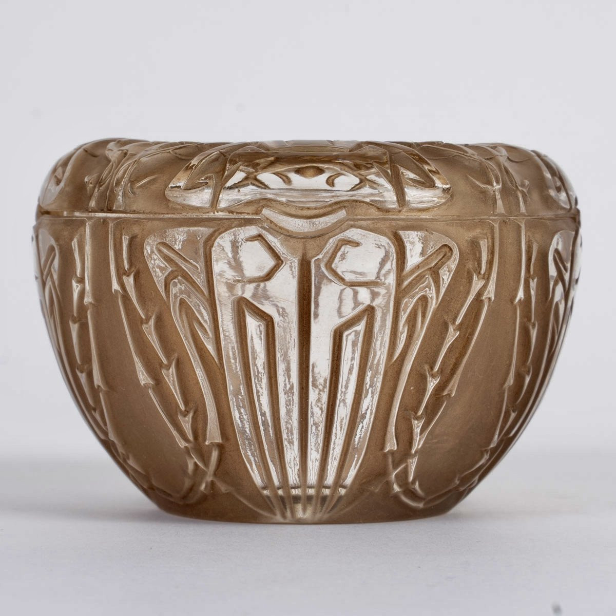 1911 René Lalique - Boîte Quatre Scarabées Verre Blanc Patiné Sépia-photo-3