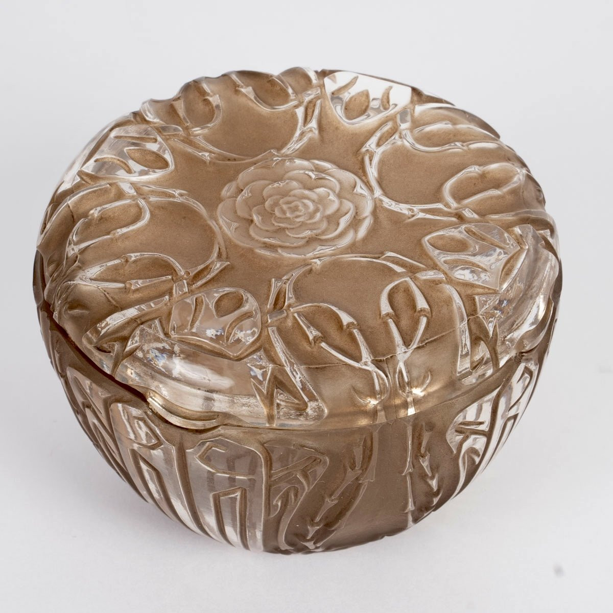 1911 René Lalique - Boîte Quatre Scarabées Verre Blanc Patiné Sépia-photo-4