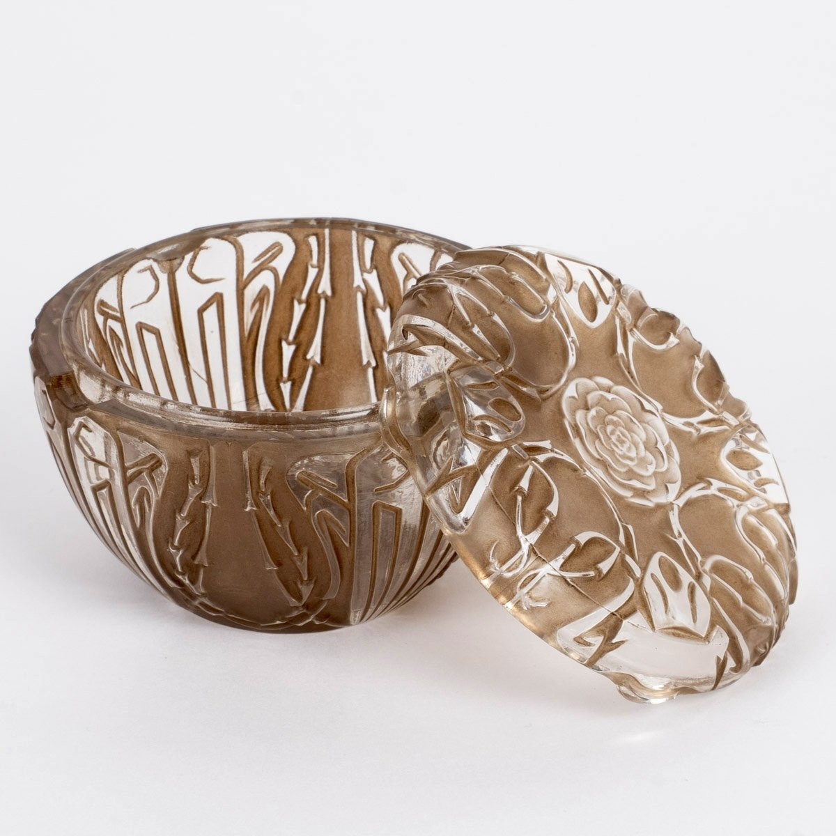 1911 René Lalique - Boîte Quatre Scarabées Verre Blanc Patiné Sépia-photo-1