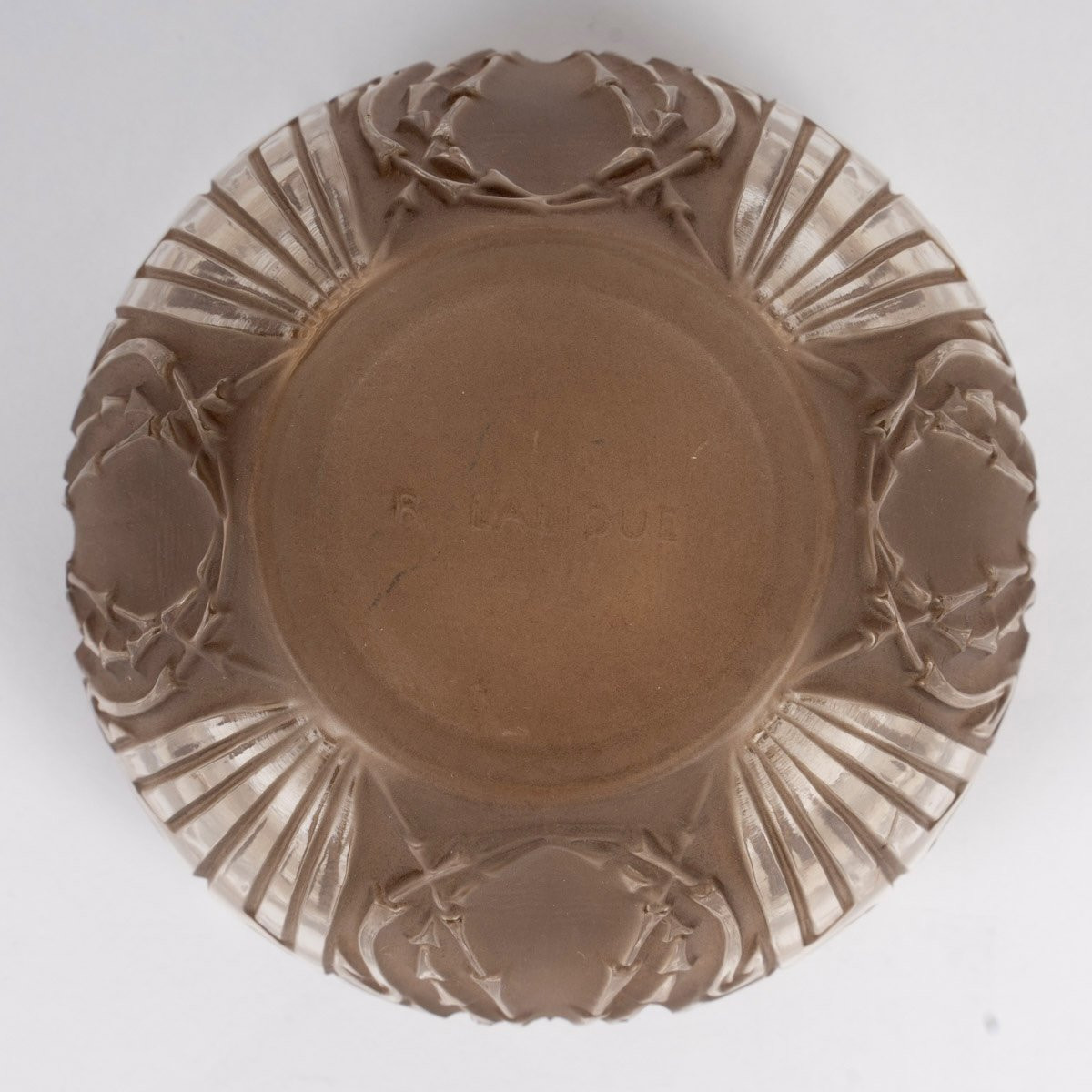 1911 René Lalique - Boîte Quatre Scarabées Verre Blanc Patiné Sépia-photo-3