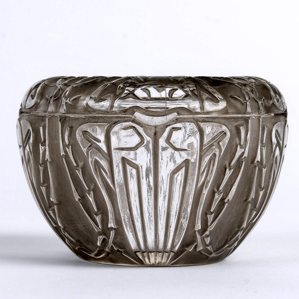 1911 René Lalique - Boîte Quatre Scarabées Verre Blanc Patiné Gris-photo-2