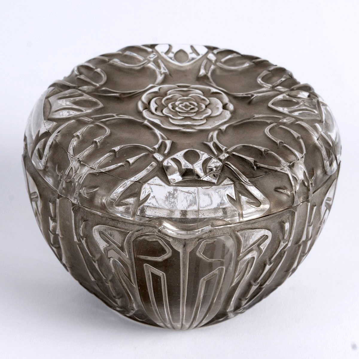 1911 René Lalique - Boîte Quatre Scarabées Verre Blanc Patiné Gris-photo-3