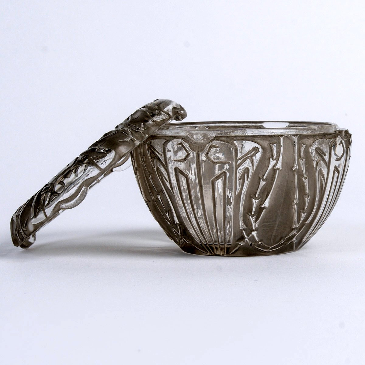 1911 René Lalique - Boîte Quatre Scarabées Verre Blanc Patiné Gris-photo-1