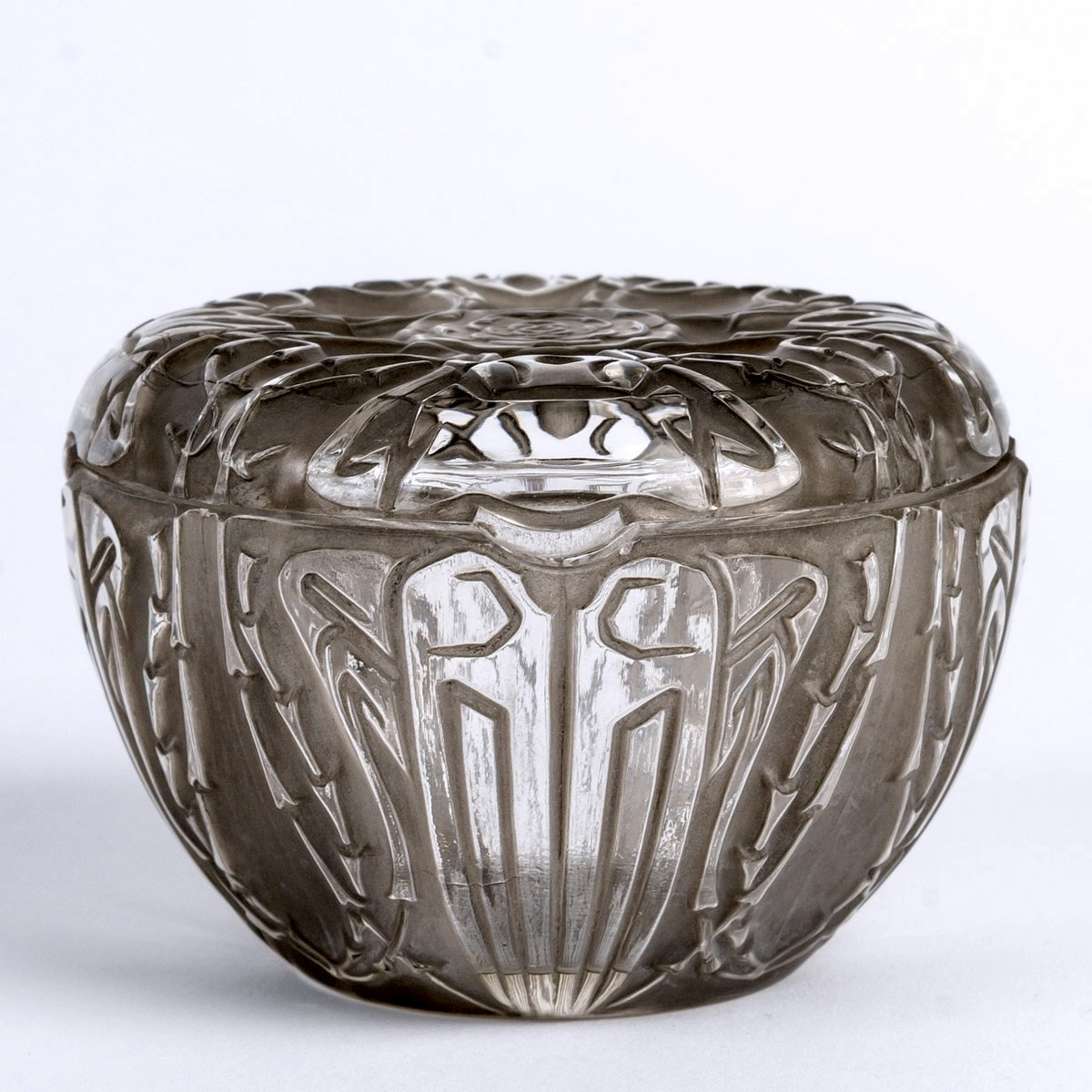 1911 René Lalique - Boîte Quatre Scarabées Verre Blanc Patiné Gris
