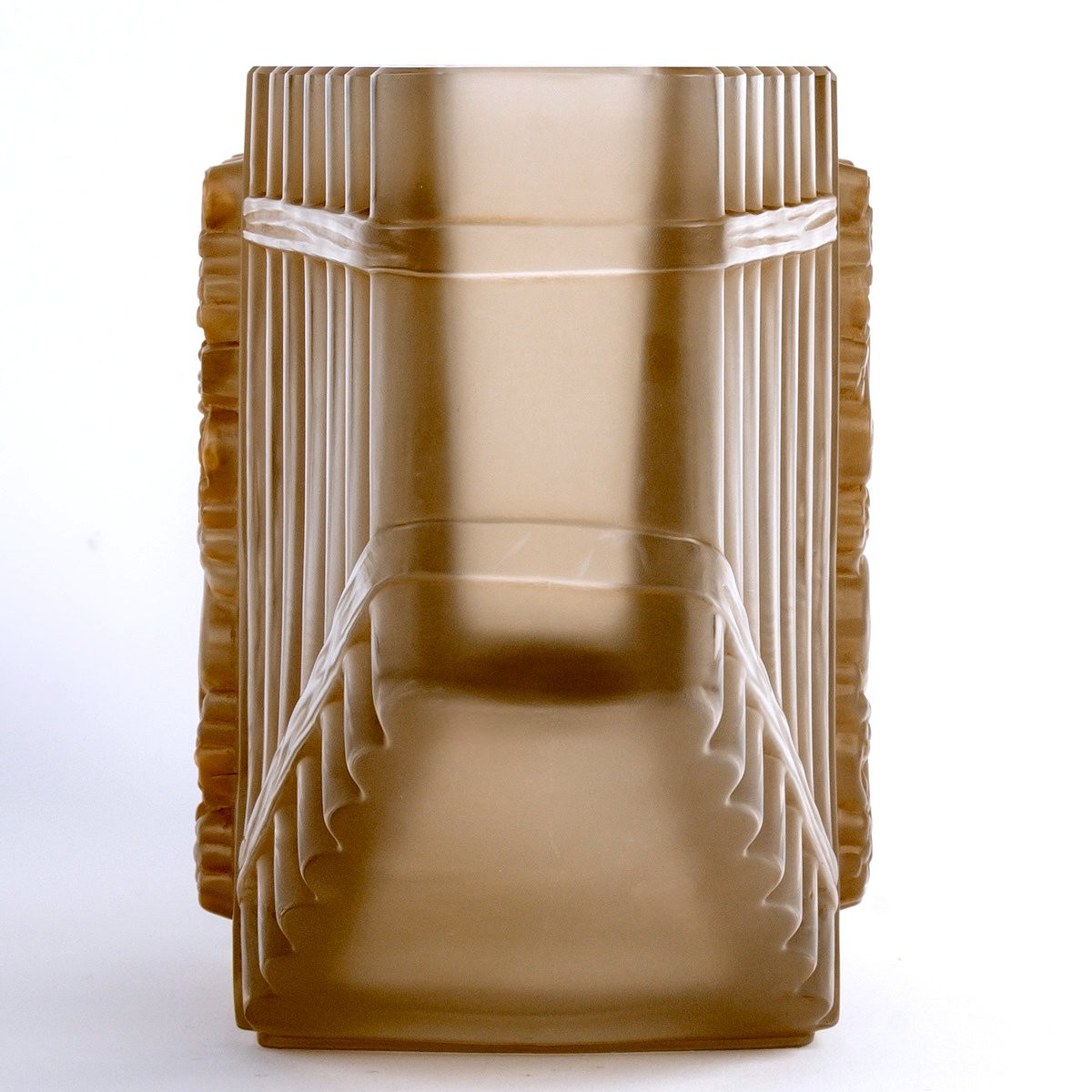 1937 René Lalique - Vase Pan Verre Blanc Patiné Sépia -photo-4