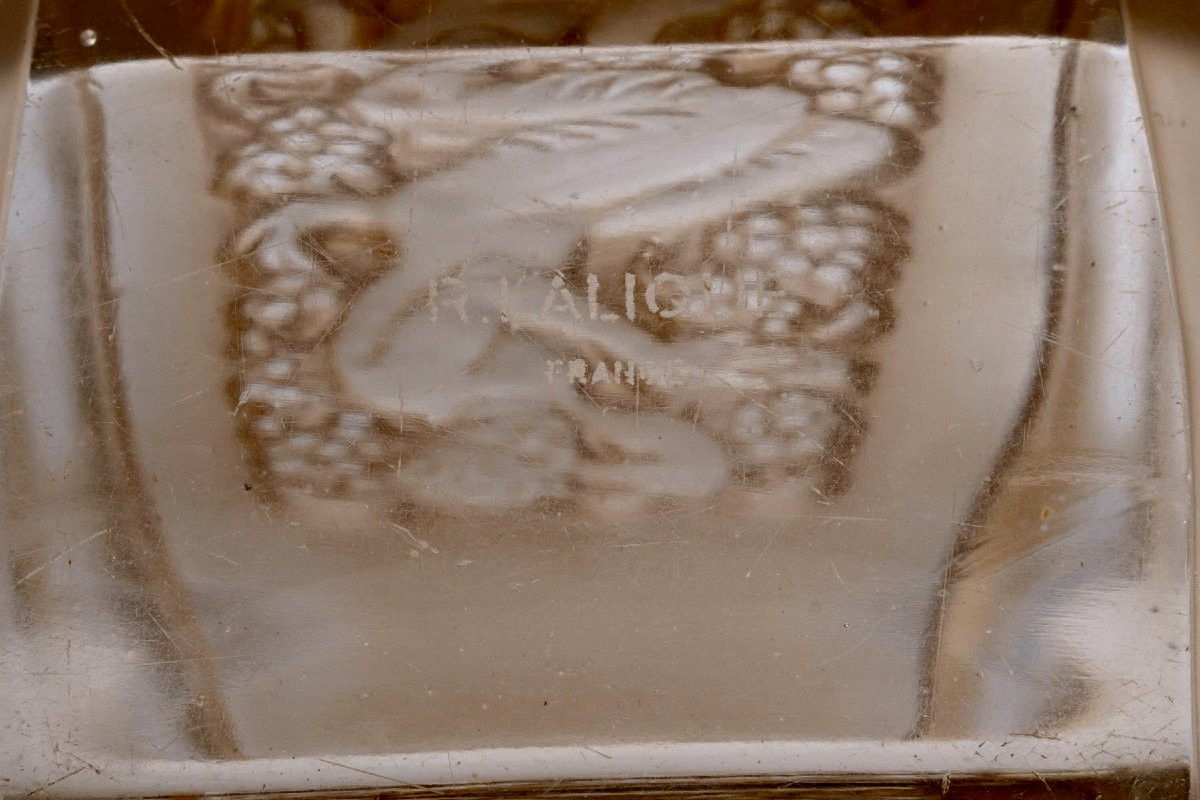 1937 René Lalique - Vase Pan Verre Blanc Patiné Sépia -photo-5