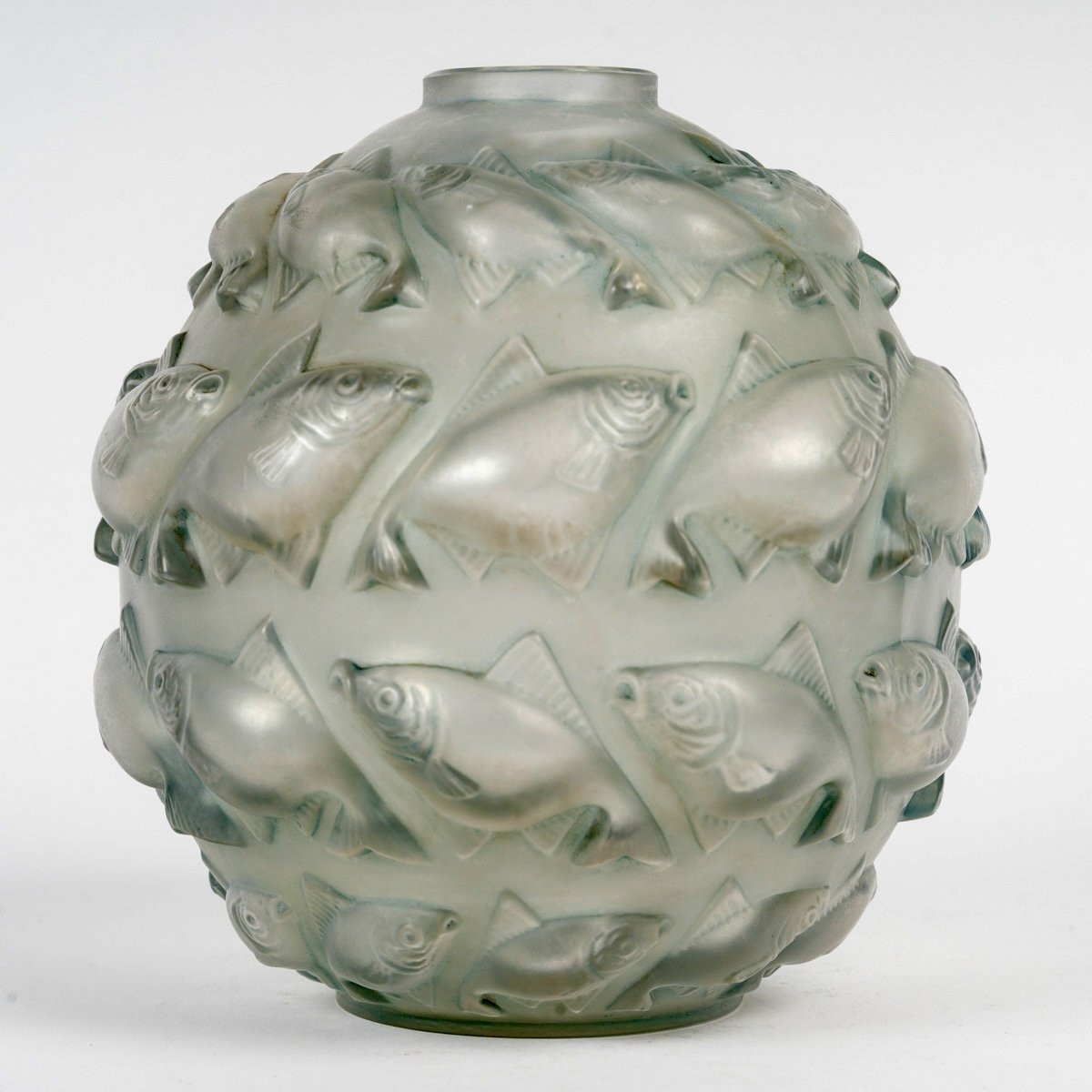 1928 René Lalique - Vase Camaret Verre Blanc Patiné Bleu Gris-photo-3