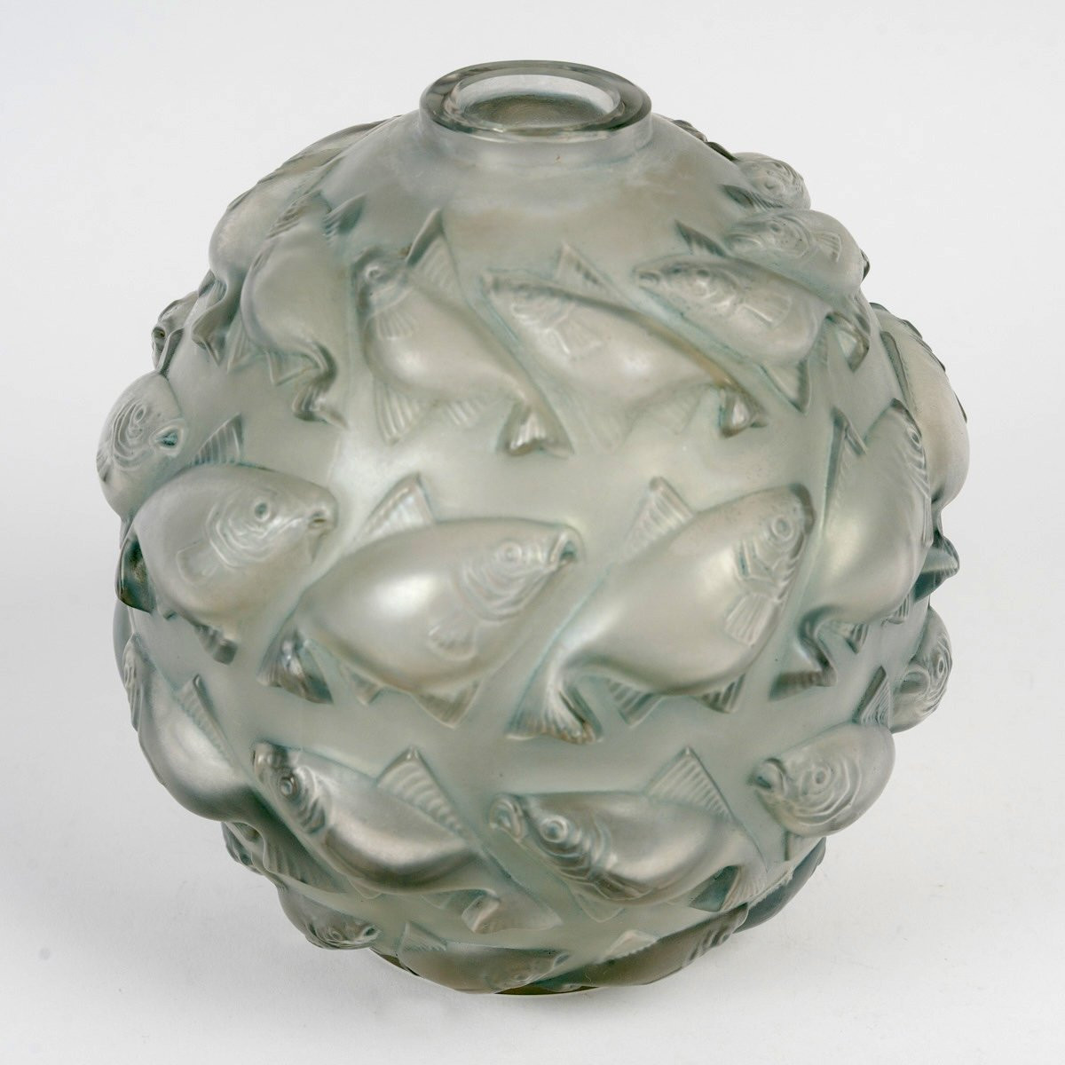 1928 René Lalique - Vase Camaret Verre Blanc Patiné Bleu Gris-photo-4