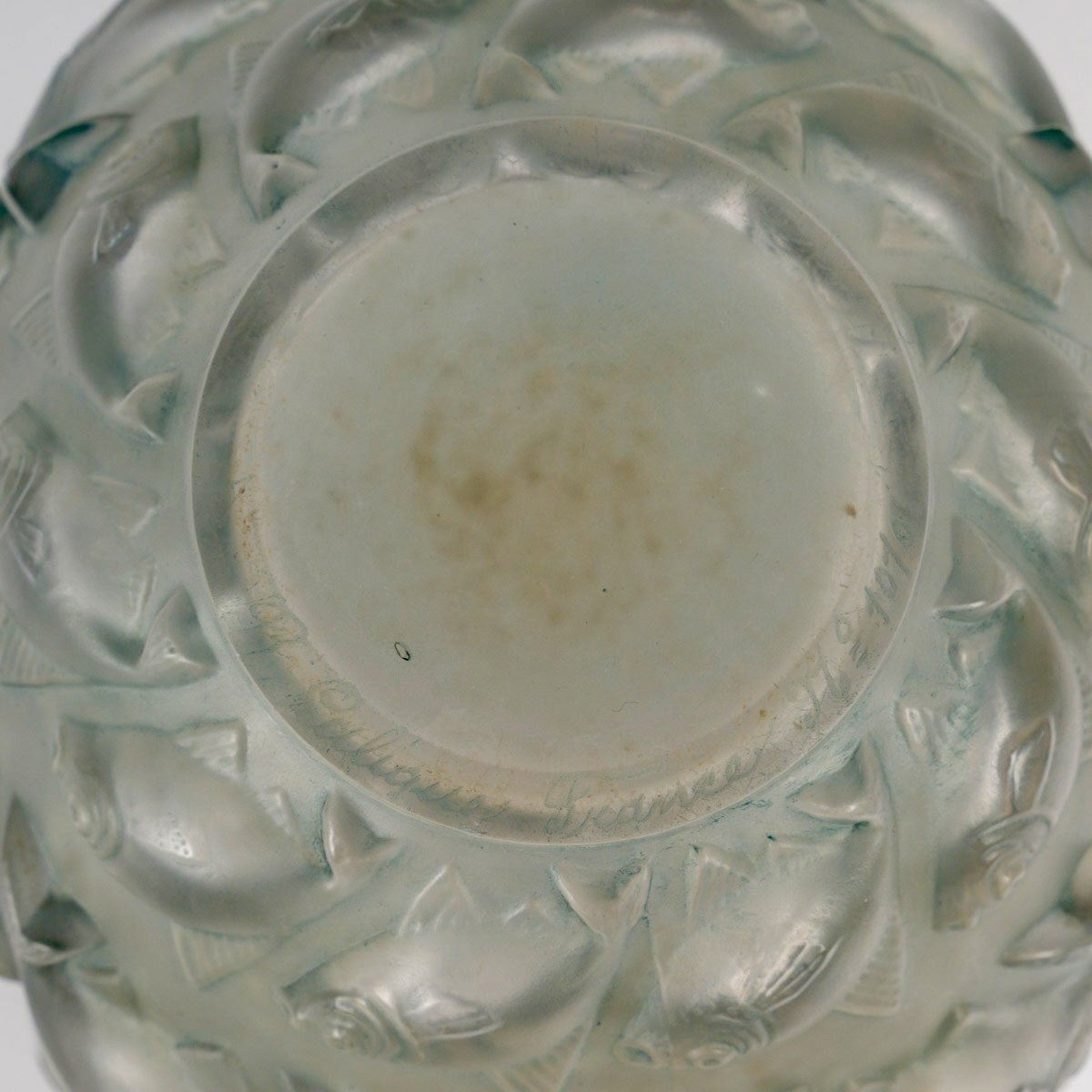 1928 René Lalique - Vase Camaret Verre Blanc Patiné Bleu Gris-photo-2
