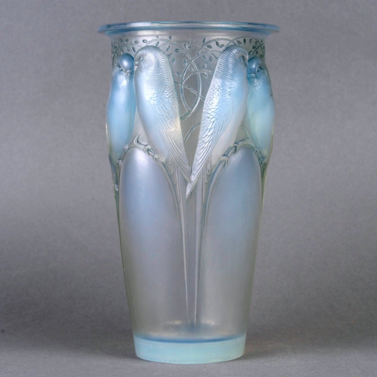 1924 René Lalique - Vase Ceylan Verre Opalescent Patiné Bleu-photo-2